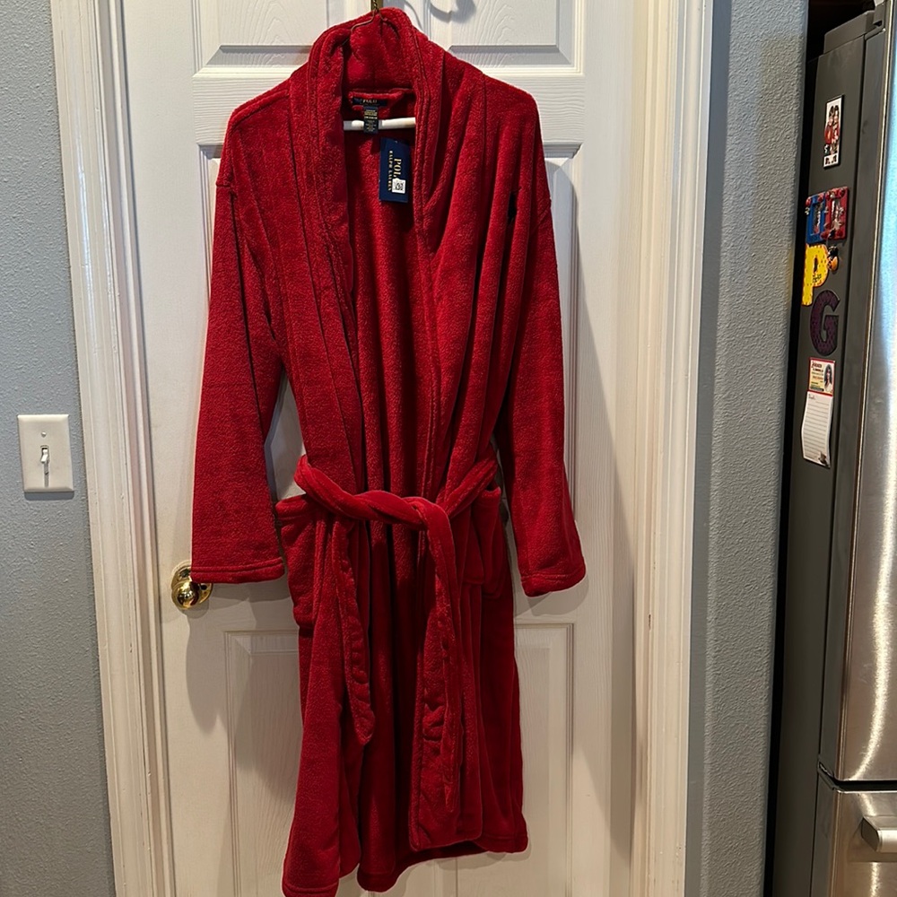 NWT POLO RALPH LAUREN PLUSH BATH ROBE RED S/M